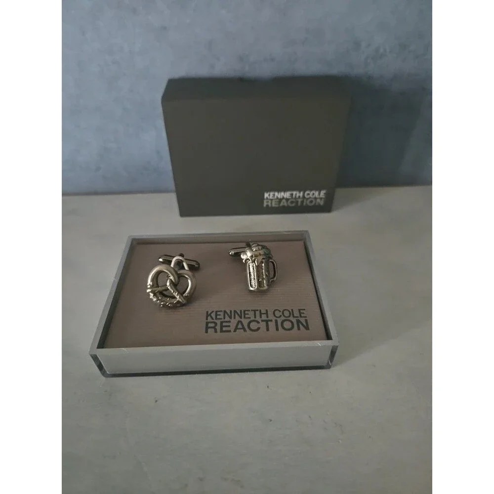 Keneth Cole Reaction  Stainless Steel Pretzel/Beer Cufflinks (O-5)